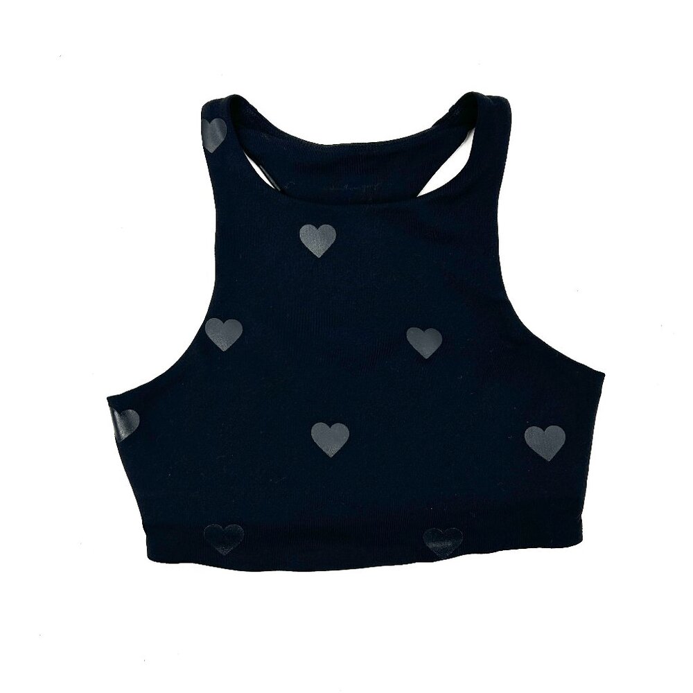 SPIRITUAL GANGSTER Black Hearts Print Racerback Workout Athletic Sports Bra XS